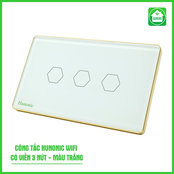 Công tắc Hunonic Wifi 3 nút hình chữ nhật màu trắng