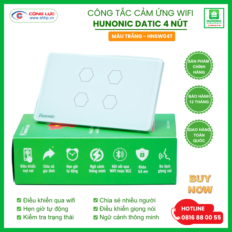 Công tắc cảm ứng Datic 4 nút màu trắng