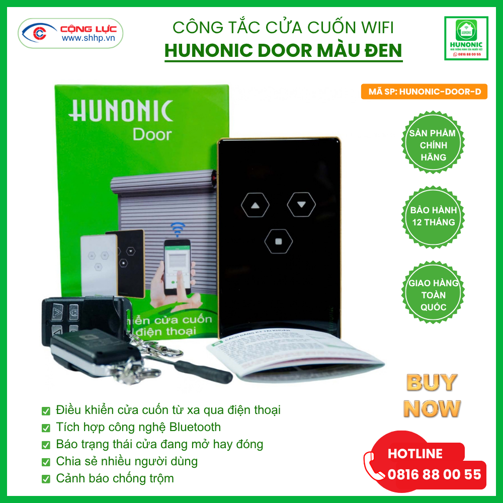 Công tắc Cửa Cuốn Wifi Hunonic Door màu Đen