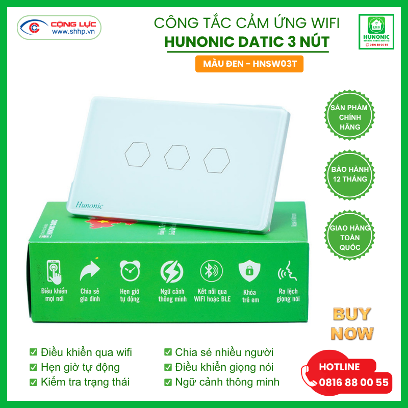 Công tắc cảm ứng Datic 3 nút màu trắng