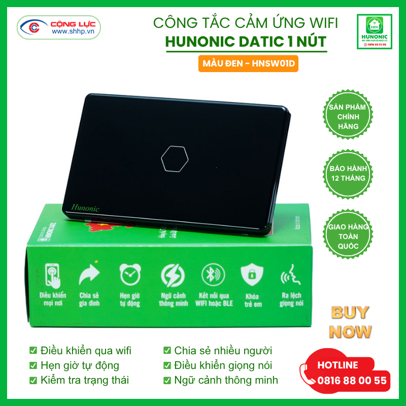 Công tắc cảm ứng Datic 1 nút màu đen