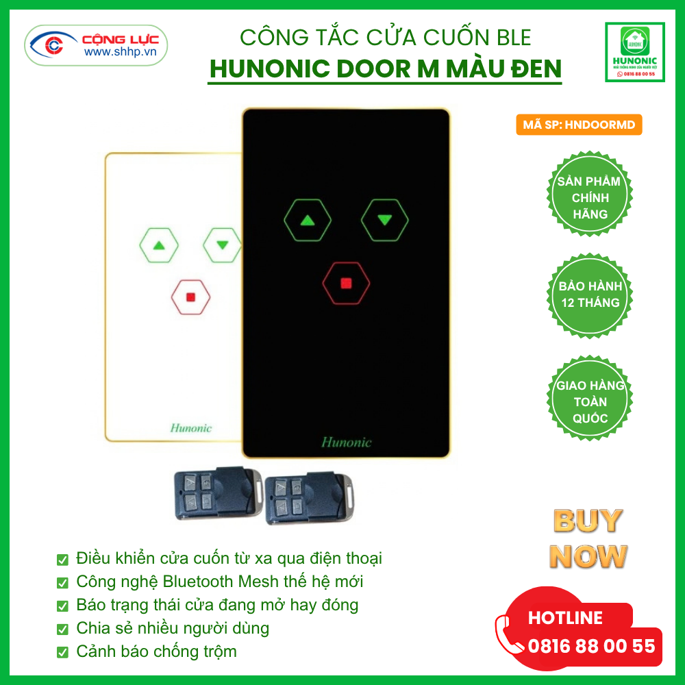 Công tắc Cửa Cuốn BLE Mesh Hunonic Door M màu Đen