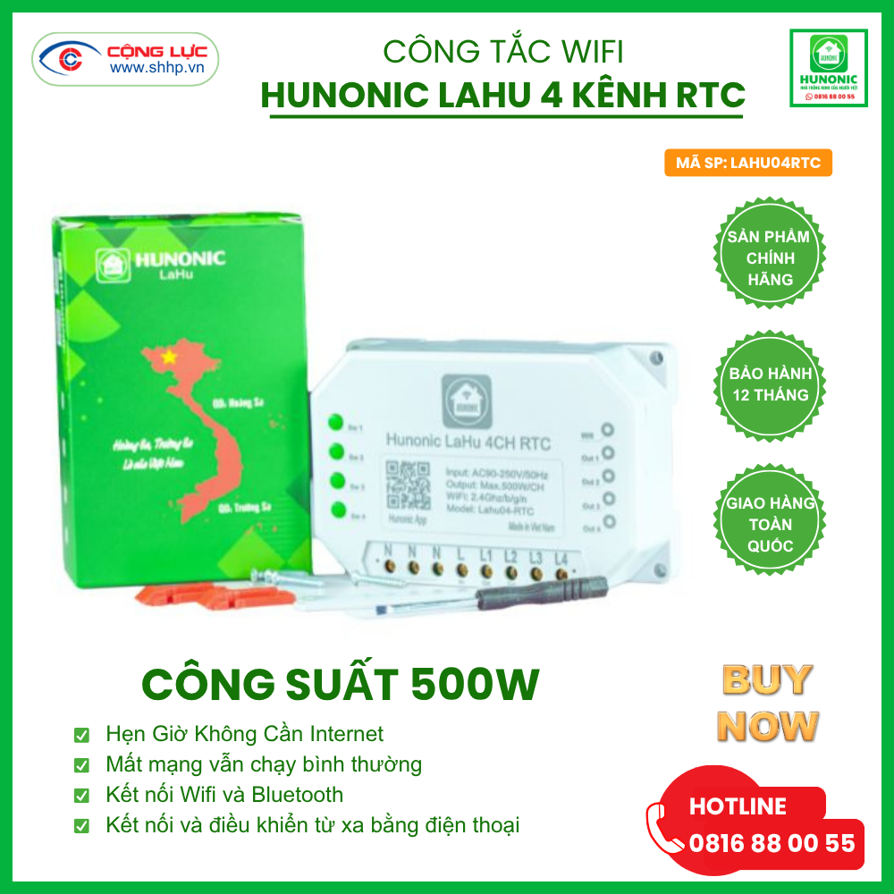 Công Tắc Wifi Hunonic Lahu 4 Kênh RTC