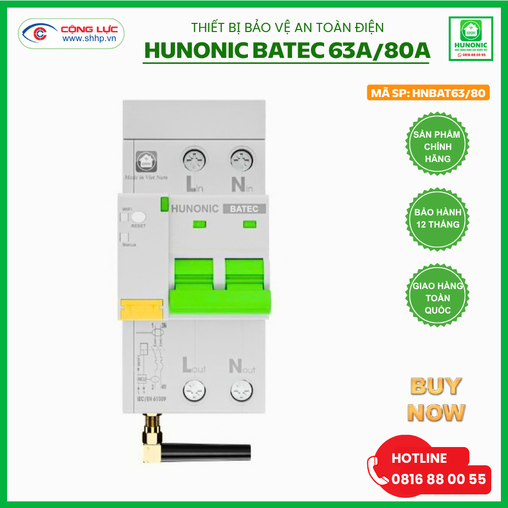 Thiết Bị Bảo Vệ An Toàn Điện Thông Minh Hunonic Batec 63A/80A