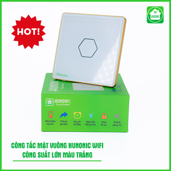 Công tắc Hunonic Wifi CSL hình vuông màu trắng