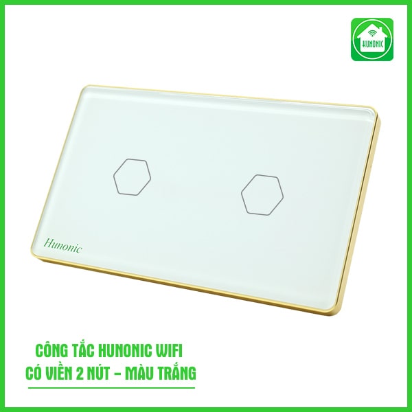 Công tắc Hunonic Wifi 2 nút hình chữ nhật màu trắng