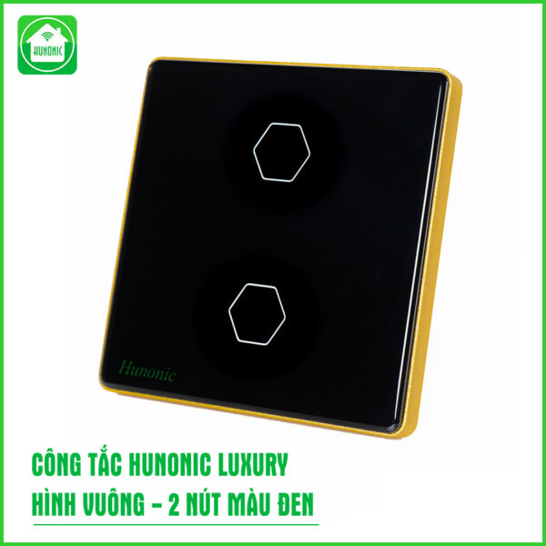 Công tắc Hunonic Luxury 2 nút hình vuông màu đen