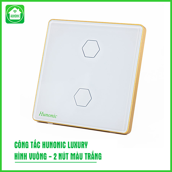 Công tắc Hunonic Luxury 2 nút hình vuông màu trắng
