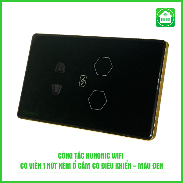 Công tắc Hunonic Wifi 2 trong 1 hình chữ nhật màu đen
