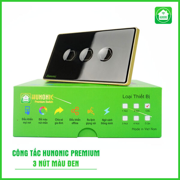 Công tắc Hunonic Premium 3 nút hình chữ nhật