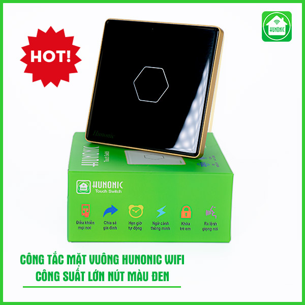 Công tắc Hunonic Wifi CSL hình vuông màu đen