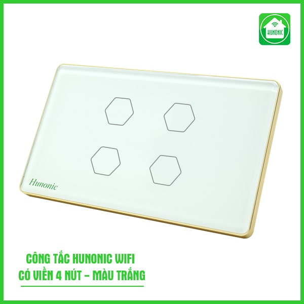 Công tắc Hunonic Wifi 4 nút hình chữ nhật màu trắng