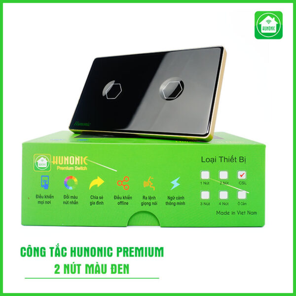Công tắc Hunonic Premium 2 nút hình chữ nhật