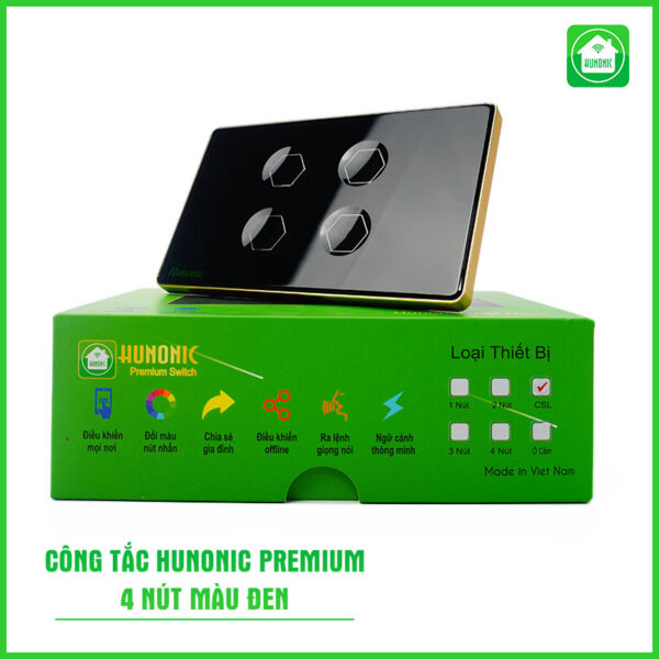 Công tắc Hunonic Premium 4 nút hình chữ nhật