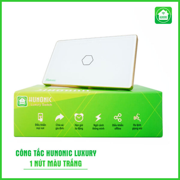 Công tắc Hunonic Luxury 1 nút hình chữ nhật màu trắng