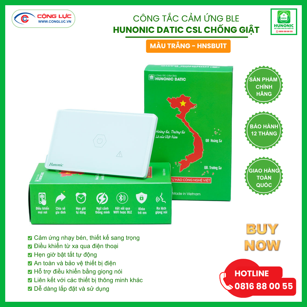 Công Tắc Cảm Ứng Chống Giật BLE Hunonic Datic CSL Màu Trắng