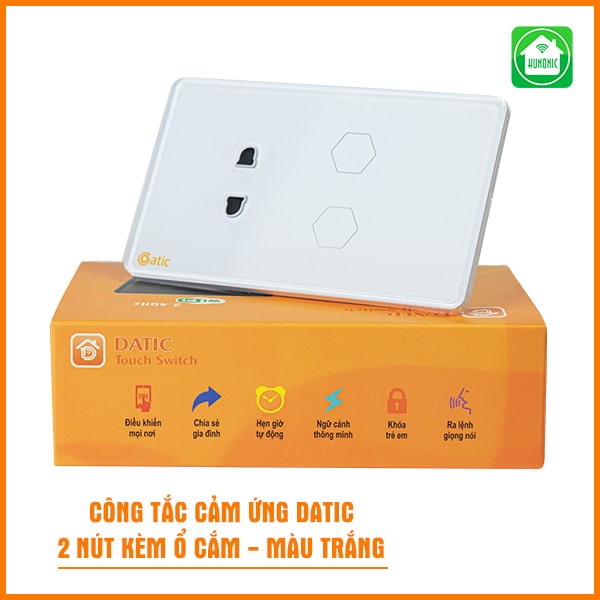 Công tắc Hunonic datic 2 nút kèm ổ cắm