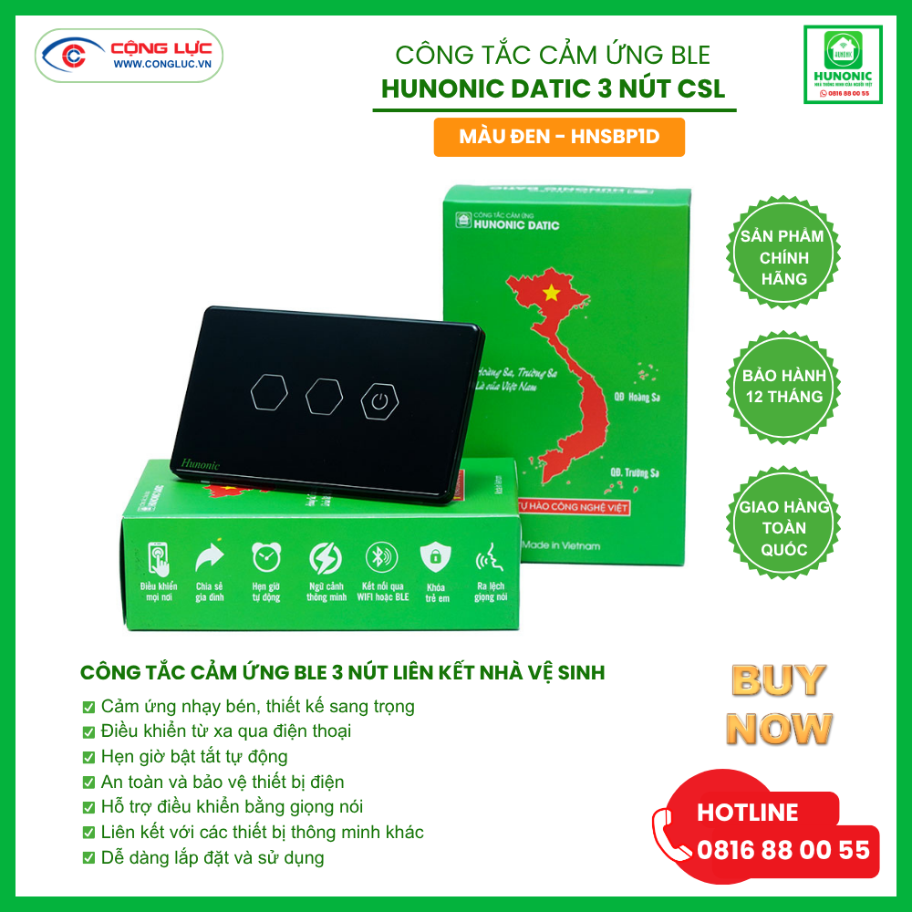 Công Tắc 3 Nút BLE Liên Kết Nhà Vệ Sinh Thông Minh Màu Đen