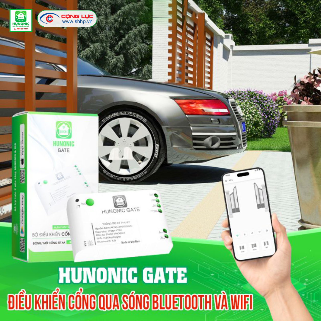 bộ điều khiển cổng tự động wifi và bluetooth hunonic Gate