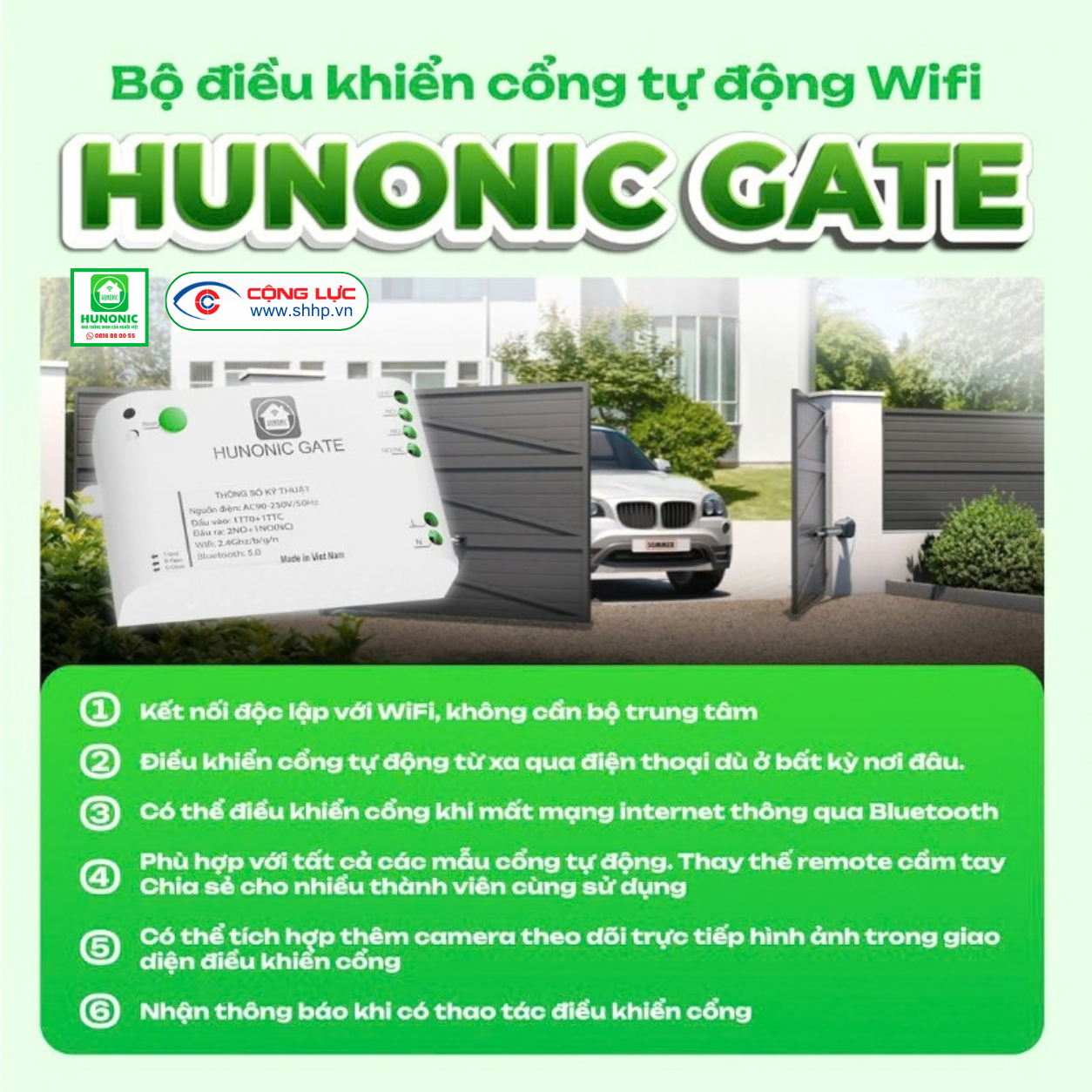 Bộ điều khiển cổng tự động wifi Hunonic Gate
