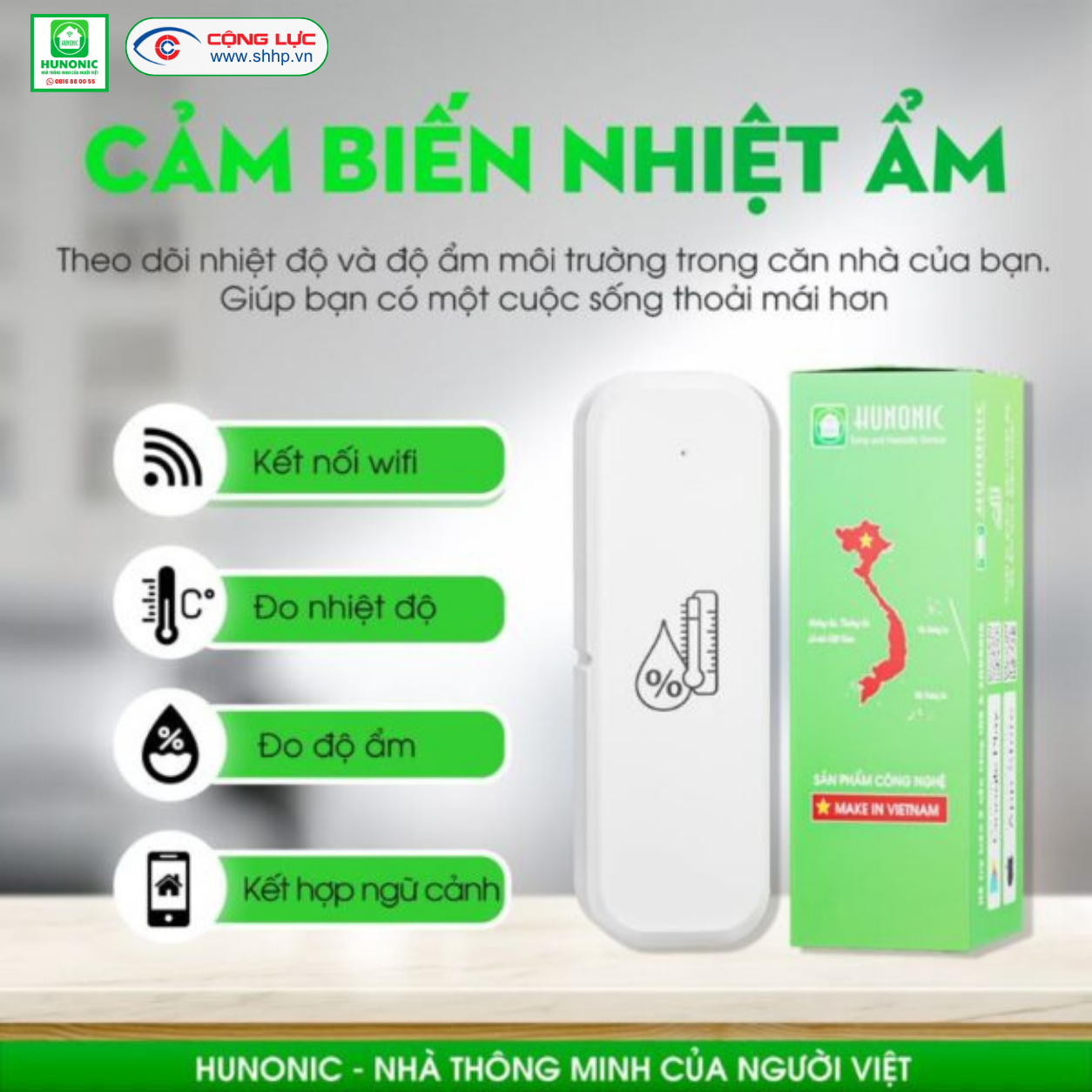 Bán cảm biến nhiệt độ và độ ẩm wifi Hunonic tại Hải Phòng