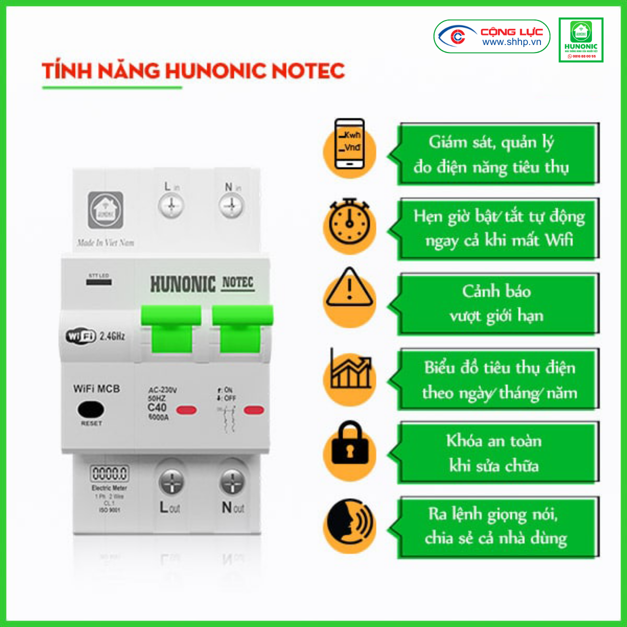 Aptopmat Hunonic đo năng lượng thông minh