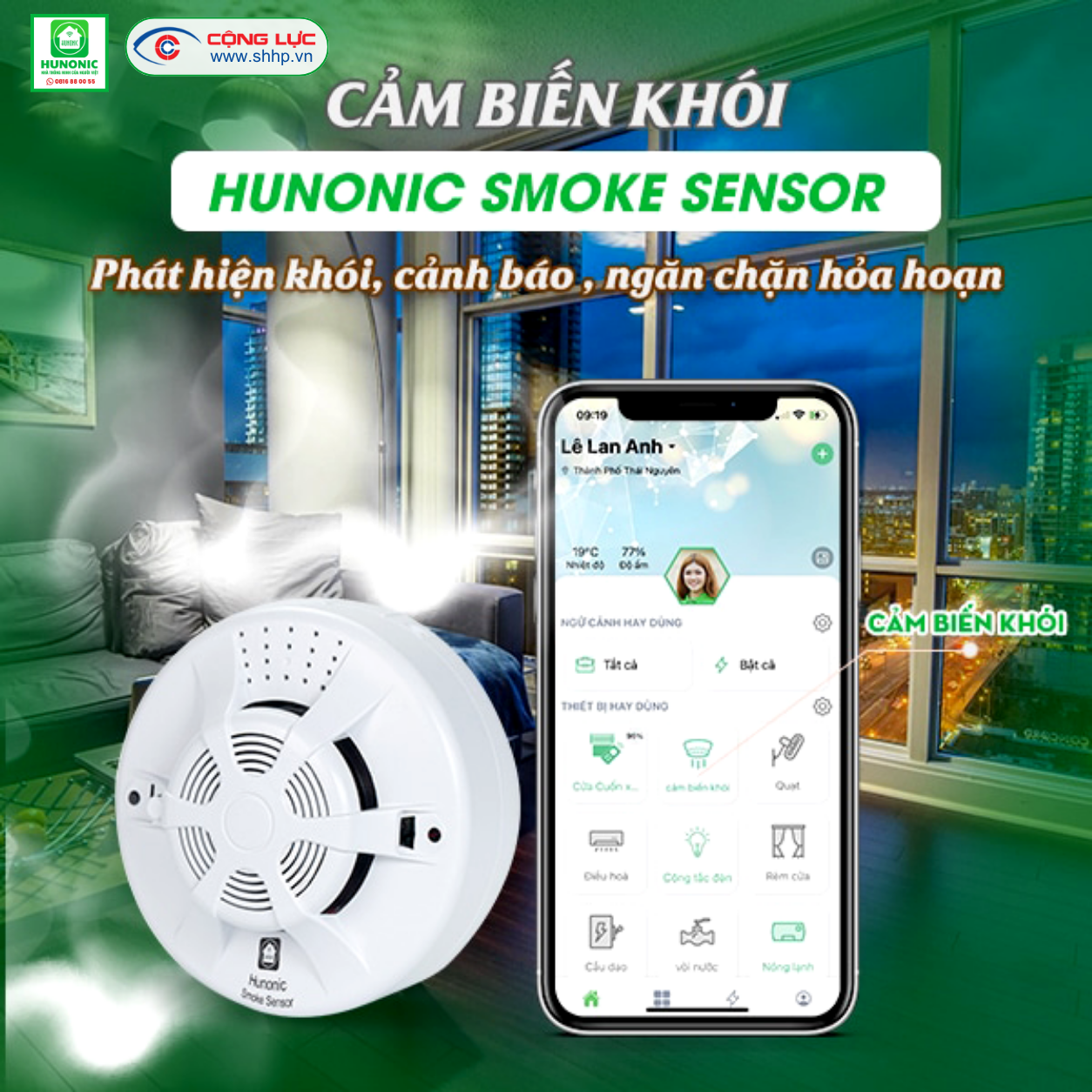 Bán cảm biến khói BLE Hunonic Smoker tại Hải Phòng