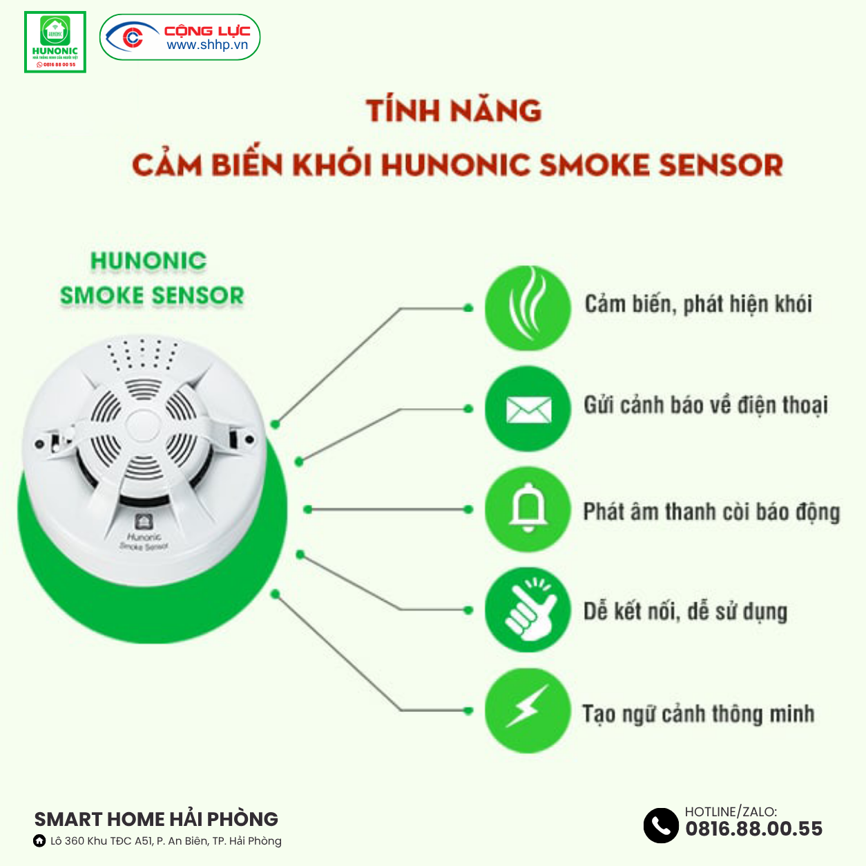 Tính năng cảm biến khói Hunonic Smoker