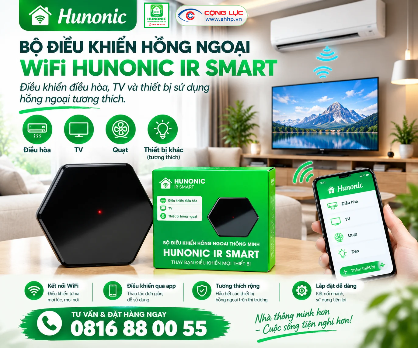 Bộ điều khiển hồng ngoại wifi Hunonic ir smart