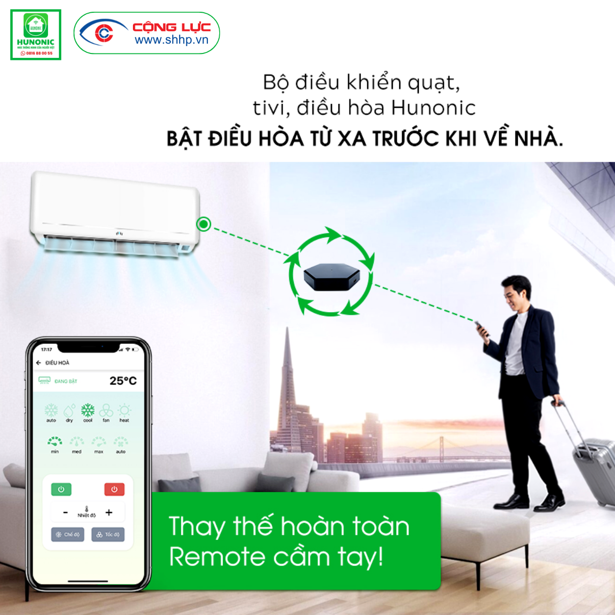 Bộ điều khiển quạt, tivi, điều hòa Hunonic chính hãng, giá tốt tại Cộng Lực Hải Phòng