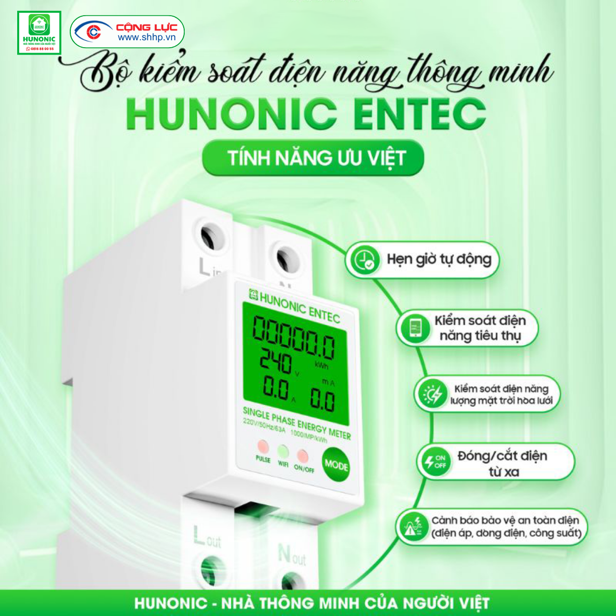 Tính năng bộ kiểm soát điện năng thông minh Hunonic Entec