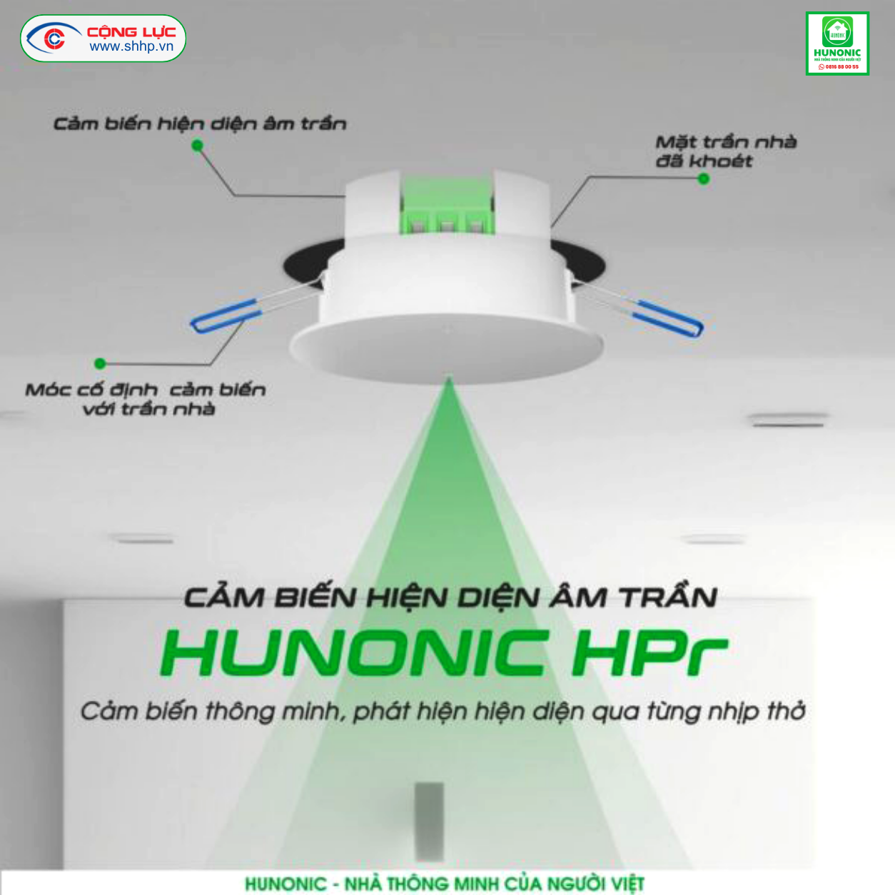 Lắp cảm biến hiện diện wifi âm trần Hunonic ở Hải Phòng