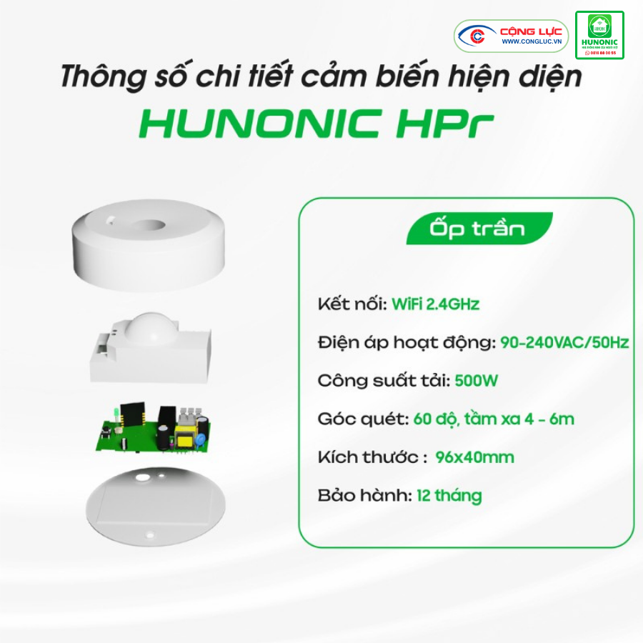 Thông số kỹ thuật cảm biến hiện diện wifi ốp trần Hunonic HPR tại Hải Phòng