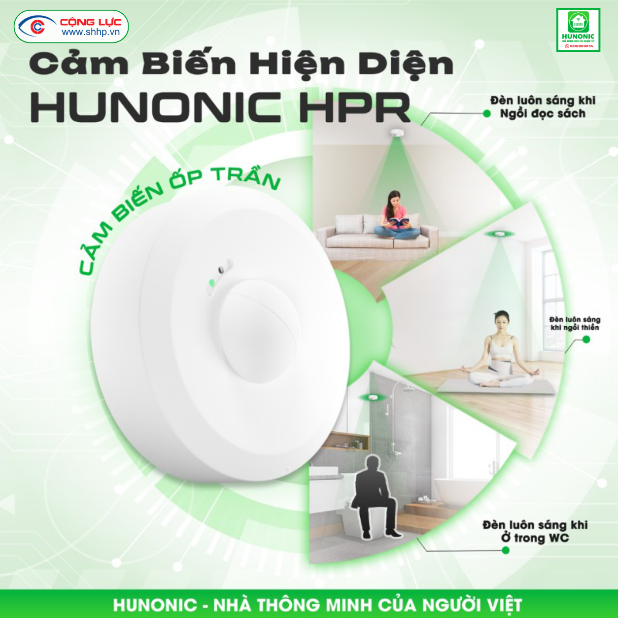 Bán cảm biến hiện diện wifi ốp trần Hunonic HPR tại Hải Phòng