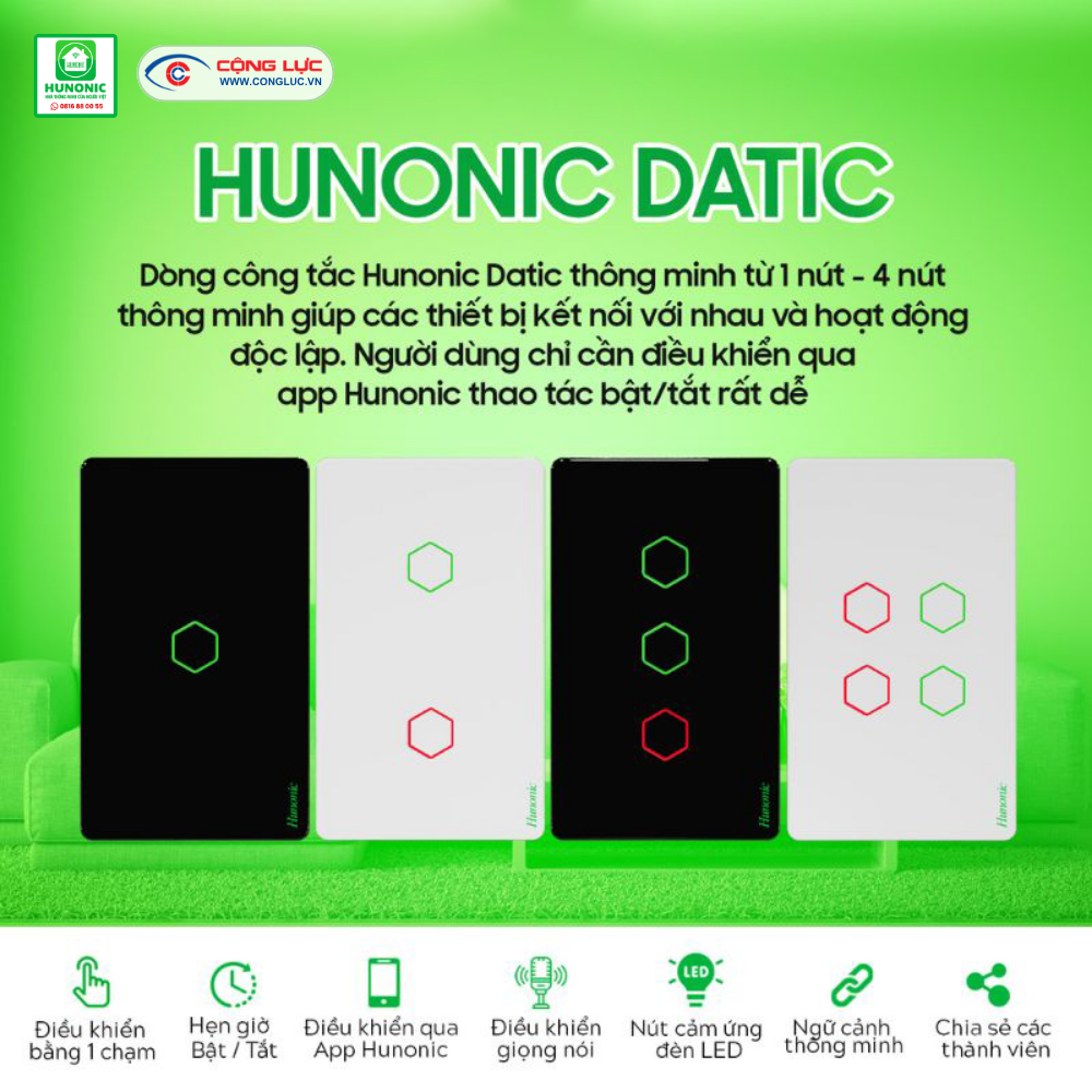 Bán công tắc cảm ứng chống giật BLE Hunonic Datic tại Cộng Lực Hải Phòng