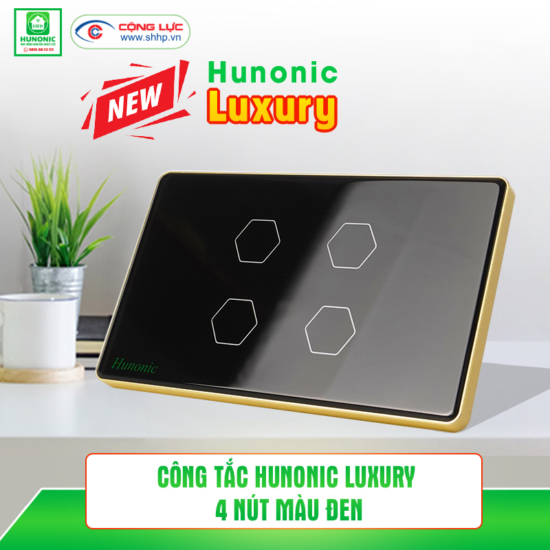 Bán công tắc cảm ứng BLE Hunonic Luxury 4 nút, hình chữ nhật màu đen giá rẻ tại Hải Phòng