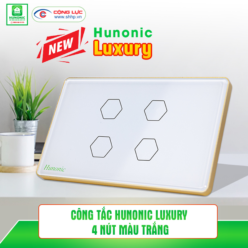 Bán công tắc cảm ứng BLE Hunonic Luxury 4 nút, hình chữ nhật màu trắng giá rẻ tại Hải Phòng