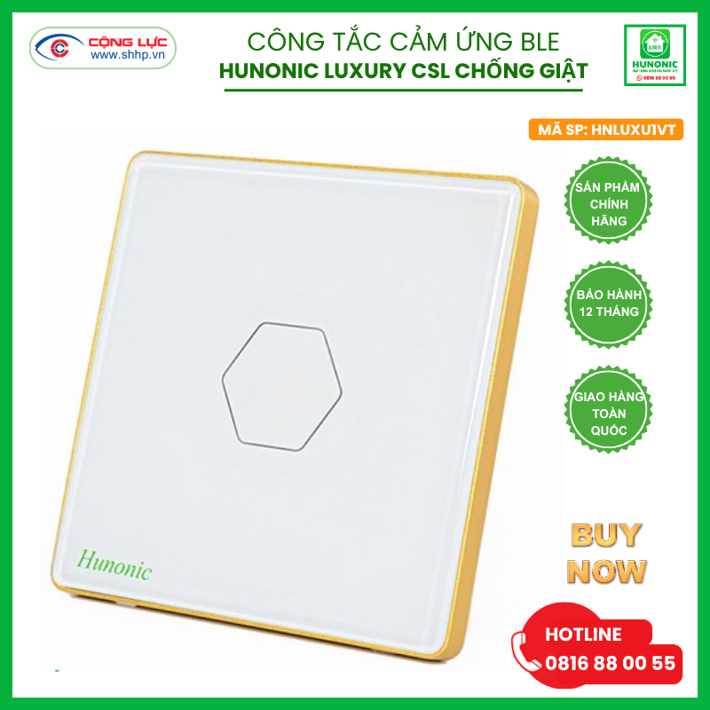 Bán công tắc cảm ứng BLE Hunonic CSL chống giật màu trắng tại hải Phòng