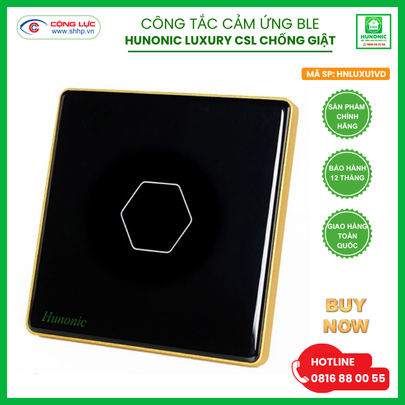 Bán công tắc cảm ứng BLE Hunonic CSL chống giật màu đen tại hải Phòng