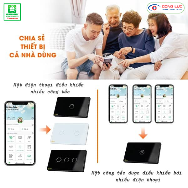 Cộng Lực bán công tắc điện wifi Hunonic Datic 4 nút màu đen giá tốt tại Hải Phòng