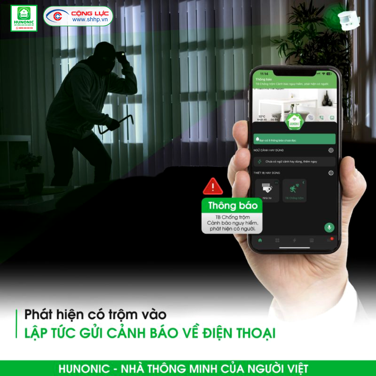 Bán thiết bị báo khách và chống trộm wifi Hunonic về điện thoại