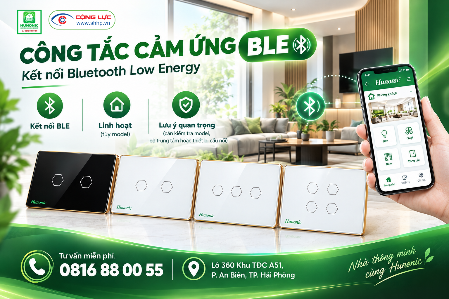 công tắc cảm ứng BLE Hunonic thông minh