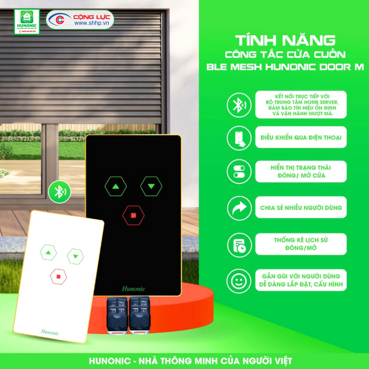 Công tắc Cửa Cuốn BLE Mesh Hunonic Door M màu đen