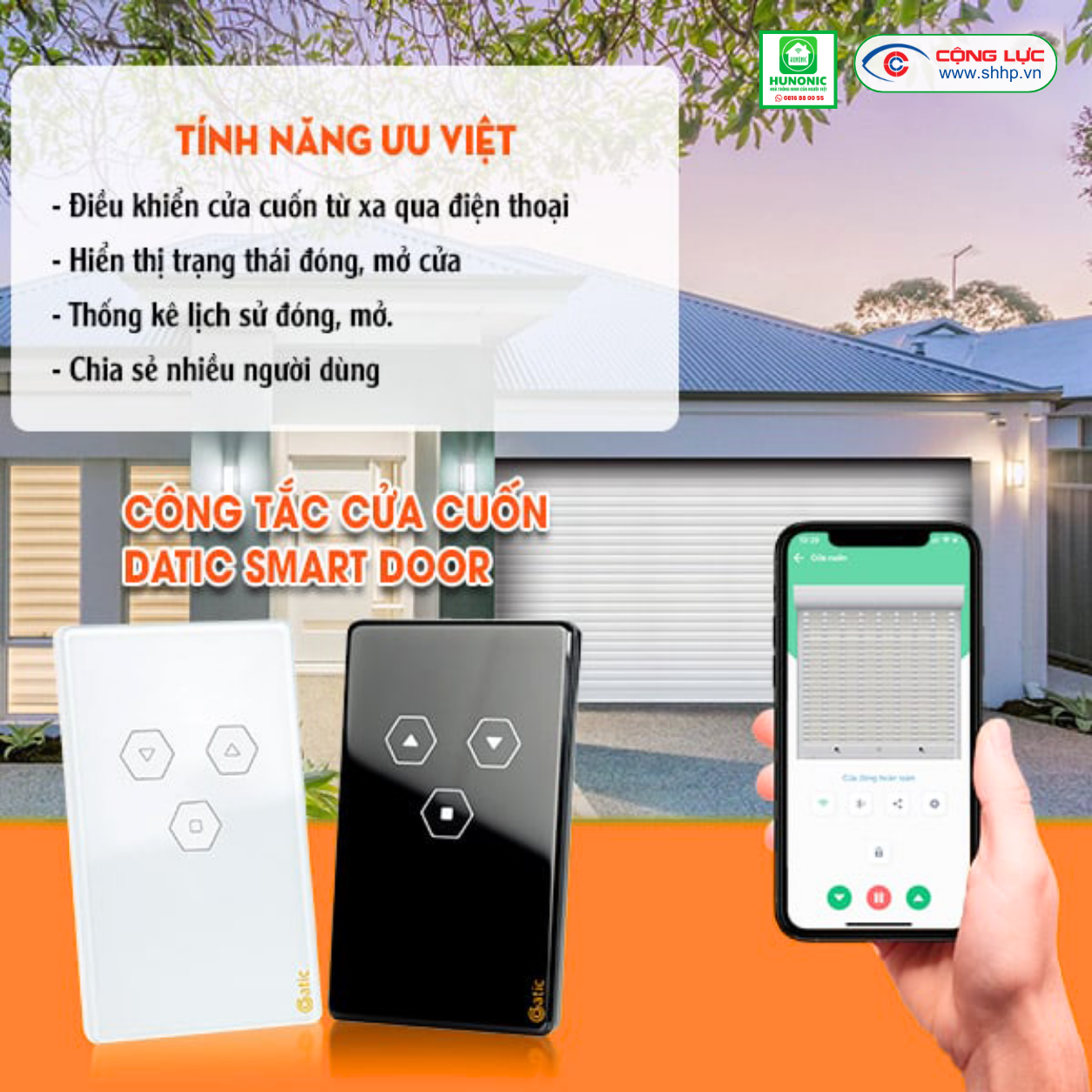 Tính năng nổi bật Công tắc Cửa Cuốn Wifi Hunonic Datic Smart Door màu Trắng