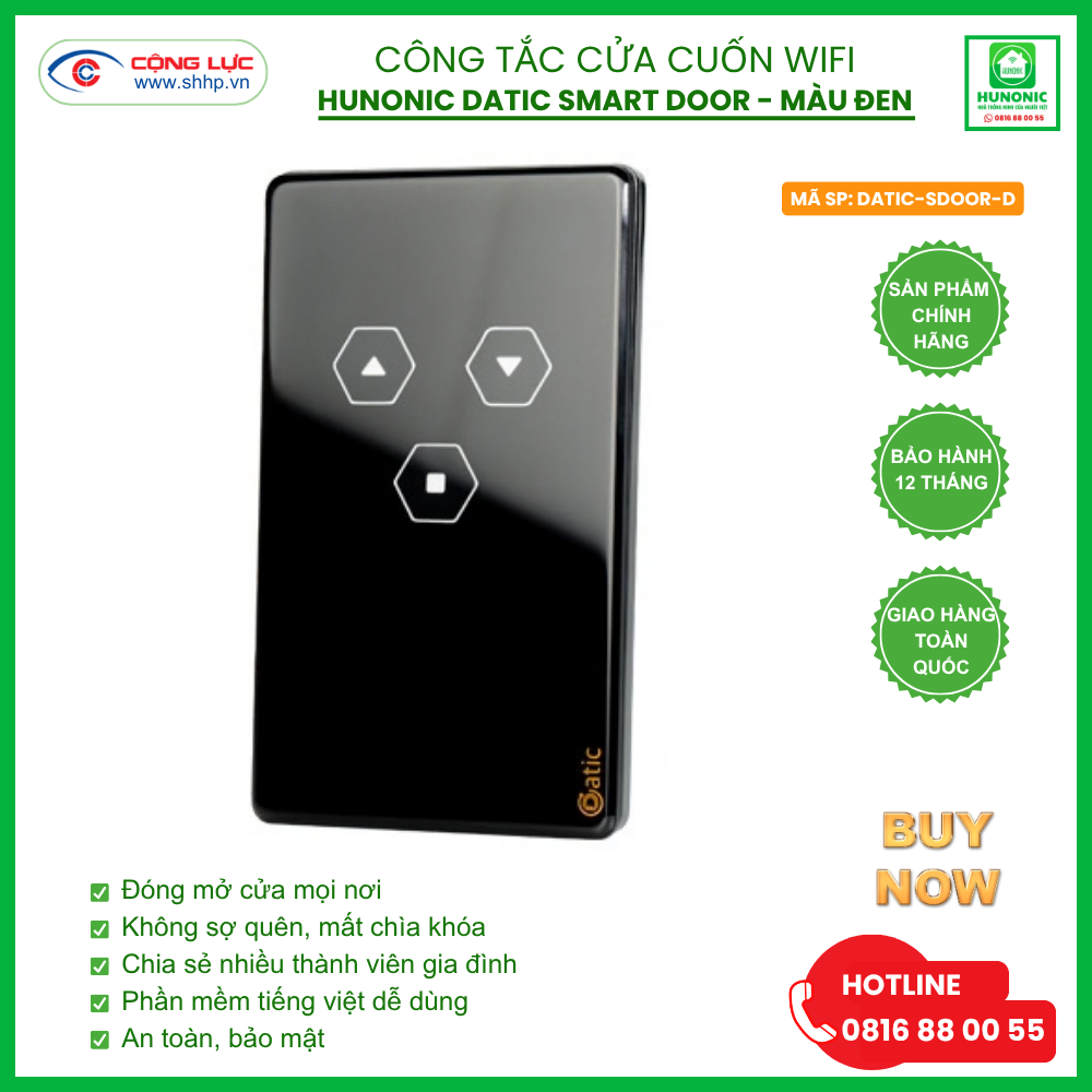Công tắc Cửa Cuốn Wifi Hunonic Datic Smart Door màu Đen