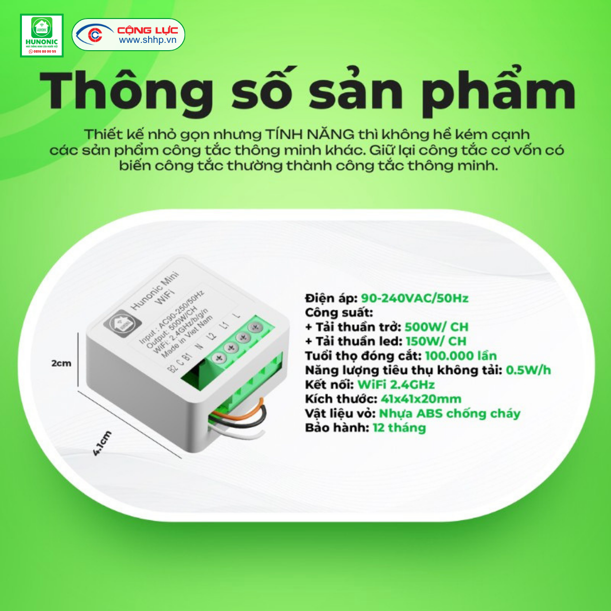 Thông số kỹ thuật công tắc Hunonic Mini