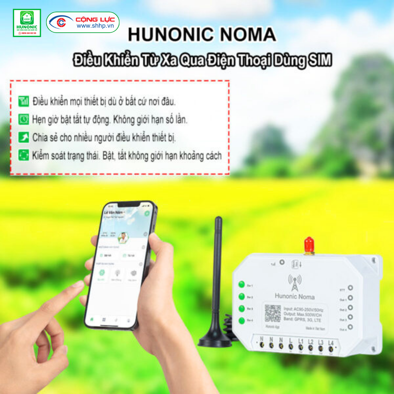 Tính năng công tắc thông minh dùng Sim Hunonic Noma