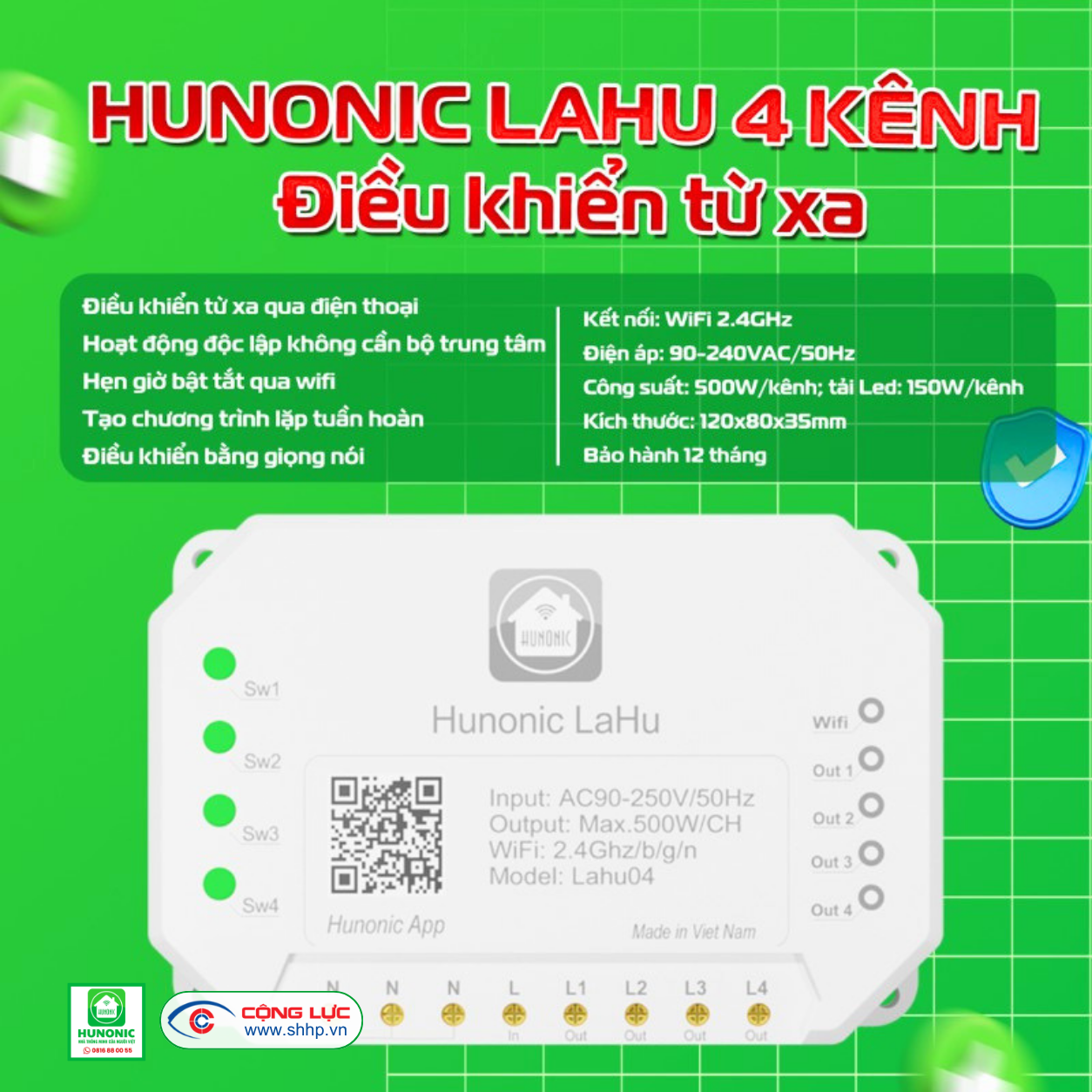 công tắc thông minh Hunonic lahu 4 kênh