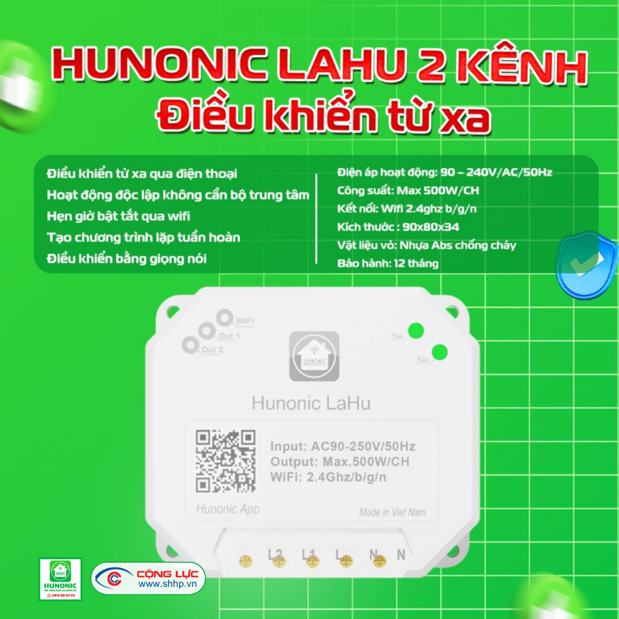 công tắc thông minh hunonic lahu csl 2 kênh