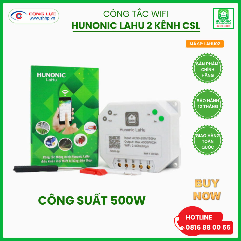 công tắc thông minh Hunonic Lahu CSL 2 kênh